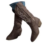 Botas Vaqueras Mujer, Botas Altas de Moda con Bordados Florales Elegantes, Tacón Ancho y Punta Estrecha, Calzado de Cuero Sintético Estilo Western Cowboy, Ideal para Uso Diario, Fiestas Casuales
