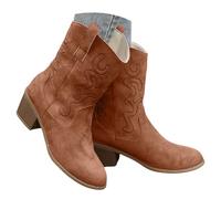 Botas Vaqueras Mujer de Ante, Botas Cortas de Cowboy con Tacón Medio y Bordado Estilo Occidental, Calzado Femenino Fashionable y Cómodo para Otoño Invierno, Ideal para Estilos Casual y Festivo