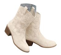 Botas Vaqueras Mujer de Ante, Botas Cortas de Cowboy con Tacón Medio y Bordado Estilo Occidental, Calzado Femenino Fashionable y Cómodo para Otoño Invierno, Ideal para Estilos Casual y Festivo
