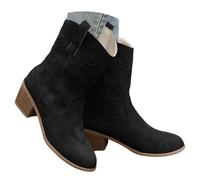 Botas Vaqueras Mujer de Ante, Botas Cortas de Cowboy con Tacón Medio y Bordado Estilo Occidental, Calzado Femenino Fashionable y Cómodo para Otoño Invierno, Ideal para Estilos Casual y Festivo