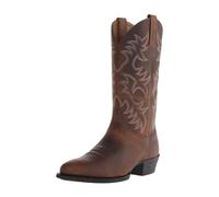 Botas vaqueras para hombre, de piel occidental, bordadas, puntera cuadrada, media pantorrilla, botas clásicas de campo con tacón apilado, botas de equitación duraderas con suela cosida, Brown, 45 EU