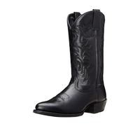 Botas vaqueras para hombre, de piel occidental, bordadas, puntera cuadrada, media pantorrilla, botas clásicas de campo con tacón apilado, botas de equitación duraderas con suela cosida, Black, 46 EU