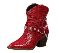 Botas vaqueras para mujer, botas de equitación con hebilla de cadena de charol metálico del Reino Unido, puntera puntiaguda, botas de motocicleta, tacón grueso, botas de caminar, ajuste ancho