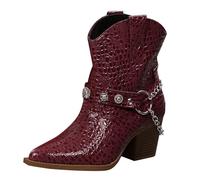 Botas vaqueras para mujer, botas de equitación con hebilla de cadena de charol metálico del Reino Unido, puntera puntiaguda, botas de motocicleta, tacón grueso, botas de caminar, ajuste ancho