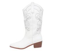 Botas vaqueras para mujer, botas vaqueras con tacón de bloque, piel sintética, media pantorrilla ancha, para montar en el campo, zapatos de boda occidentales, 2 blancos., 39.5 EU