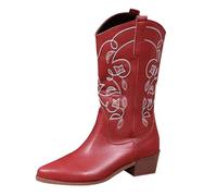 Botas vaqueras para mujer, botas vaqueras con tacón de bloque, piel sintética, media pantorrilla ancha, para montar en el campo, zapatos de boda occidentales, 2 rojo., 40.5 EU