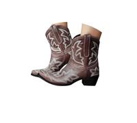 Botas vaqueras para mujer, botines vaqueros occidentales con puntera puntiaguda, tacón bajo y grueso, bordado vintage, tacones medios, botas vaqueras occidentales de pantorrilla ancha y punta