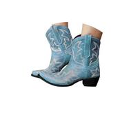 Botas vaqueras para mujer, botines vaqueros occidentales con puntera puntiaguda, tacón bajo y grueso, bordado vintage, tacones medios, botas vaqueras occidentales de pantorrilla ancha y punta