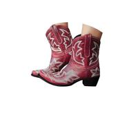 Botas vaqueras para mujer, botines vaqueros occidentales con puntera puntiaguda, tacón bajo y grueso, bordado vintage, tacones medios, botas vaqueras occidentales de pantorrilla ancha y punta