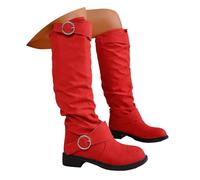 Botas vaqueras para mujer, de ante con punta redonda, color liso, gruesas, hasta la rodilla, botas occidentales para mujer, rojo, 36 EU