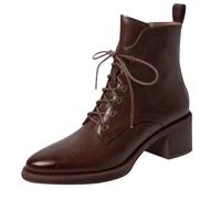 Botas vaqueras para mujer, de media pantorrilla, estilo británico, con cordones, botas de tacón grueso, botas de caminar, resistentes al agua, fáciles de limpiar, botas de invierno, puntera puntiaguda