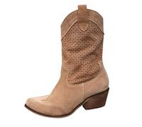 Botas vaqueras para mujer de piel, botas occidentales para mujer, color blanco, medias botas cortas al tobillo, botas de piel de tacón bajo, botas cálidas de invierno, transpirables, botines de suela