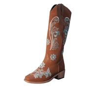 Botas vaqueras para mujer, de piel negra, botines para mujer, con tacón, elegantes botas de cuero, botas de equitación con forro, botas anchas, botas de invierno puntiagudas, color beige, 2 castaño