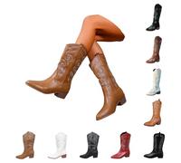 Botas vaqueras para mujer, de piel negra, botines para mujer, con tacón, elegantes botas de cuero, botas de equitación con forro, botas anchas, botas de invierno puntiagudas, color beige, 01 Marrón