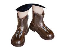 Botas vaqueras para niñas, estilo vaquero del oeste, retro, de cuero, botas de tobillo cortas con bordado vintage a media pantorrilla, botas de equitación para niños pequeños, para otoño e invierno