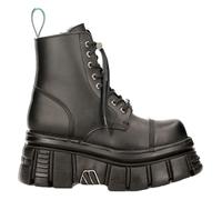 Botas Veganas NEW ROCK M-NEWMILI083-VS2 Combat De Cuero Negro Con Plataforma