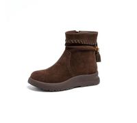 Botas Vintage de Ante para Mujer, Botines con Cremallera Lateral y Plataforma, con borlas Colgantes, Botas Vaqueras Occidentales con 5 cm de Aumento de Altura y Efecto Adelgazante