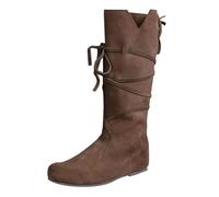 Botas Western Mujer Country, Botas Planas Mujer, Estilo Retro Medieval Renacimiento, Bota Con Cordones Y Enlaces, Zapatos Cosplay Cómodos Para Concierto, Fiesta, Boda Y Otoño-Invierno, marrón, 38 EU