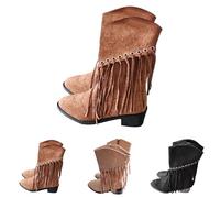 Botas Western Mujer Country Flecos, Botines Mujer Cuero Tacón Cuadrado, Bota De Gamuza Color Sólido Vintage 2025 Nuevo Botas Mi Mollet Bota Punta Redonda Zapato Otoño Botín Vaquero 36-43, caqui, 38 EU