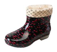 Botas X Huerto de Mujer Tubo Corto Tela de Cristal Zapatos de Goma de Moda Botas de Agua Cortas de Terciopelo Antideslizante Botas de Nieve, rojo, 37 EU