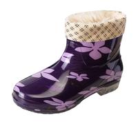 Botas X Huerto de Mujer Tubo Corto Tela de Cristal Zapatos de Goma de Moda Botas de Agua Cortas de Terciopelo Antideslizante Botas de Nieve, violeta, 37 EU