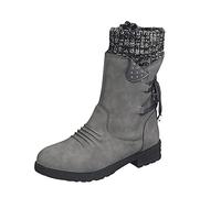 Botas y Botas Country Mujer Equitación Planas Botines de Tobillo Suave Confort Zapatos Medievales Vintage Punta Redonda Cremallera Botas Impermeables Invierno Nieve, 2 gris, 41 EU