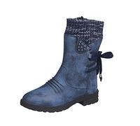 Botas y Botas Country Mujer Equitación Planas Botines de Tobillo Suave Confort Zapatos Medievales Vintage Punta Redonda Cremallera Botas Impermeables Invierno Nieve, 2 azul, 41 EU