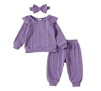 BOTCAM Bebés y niñas europeos y americanos, color claro, top de manga larga con mangas voladoras, pantalones y sombrero, traje de tres piezas camisa amarilla, morado, 18-24 meses