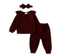 BOTCAM Bebés y niñas europeos y americanos, color claro, top de manga larga con mangas voladoras, pantalones y sombrero, traje de tres piezas camisa amarilla, rojo, 18-24 meses