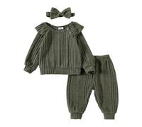 BOTCAM Bebés y niñas europeos y americanos, color claro, top de manga larga con mangas voladoras, pantalones y sombrero, traje de tres piezas camisa amarilla, verde, 0-6 meses