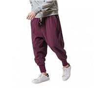 BOTCAM Bloomers Hombres Japoneses Color Sólido Sencillos Pantalones Harem Holgados Pantalones Casuales Hombres Pantalones Bombachos Aladino Pantalones Pluderhose Yoga Goa Sarouel Pantalones Deportivos