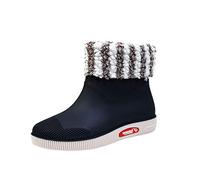 BOTCAM Botas de goma Botas de invierno Zapatos de lluvia para mujer Tubo corto Zapatos de agua termal para estudiantes Zapatos impermeables diarios Botas de lluvia cálidas Zapatos de mujer Pisa, Negro
