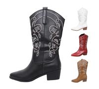 BOTCAM Botas de vaquero para mujer, elegantes, largas, estilo occidental, botas de piel para mujer, botas de entretiempo, botas renacentistas, Z negro1, 40 EU
