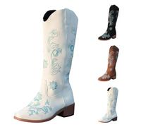 BOTCAM Botas de vaquero para mujer, elegantes, largas, estilo occidental, botas de piel para mujer, botas de entretiempo, botas renacentistas, Z White2, 37 EU