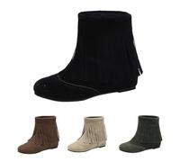 BOTCAM Botas occidentales para mujer con borlas, botas vaqueras de ante hasta la rodilla, tacón de bloque, botas de vaquero, botas de mujer, botas de media altura, botas bajas, botas de entretiempo, Z