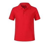 BOTCAM Camiseta de manga corta con botones y botones para niños de 4 a 8 brazos, rojo, 6-7 años