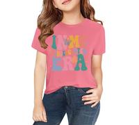 BOTCAM Camiseta de manga corta para niña en primavera y estampado 2D personalizado. Cuello redondo, cómodo, informal, manga corta, blusa de bebé para niña, color rojo, Rosa., 10-11Years
