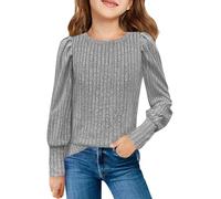 BOTCAM Camiseta de manga larga para niña, de punto acanalado, blusa 514, gris, 11-12 años