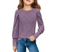 BOTCAM Camiseta de manga larga para niña, de punto acanalado, blusa 514, morado, 11-12 años
