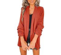BOTCAM Chaqueta de entretiempo para mujer, tallas grandes - Ropa de exterior Trajes Sakko Sin Botones Cárdigan Chaqueta Casual Manga 3/4 Traje de Oficina Chaqueta de Trabajo Abrigo de Negocios