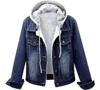 BOTCAM Chaqueta vaquera de invierno para mujer forrada - Chaqueta de invierno chaqueta de forro polar con capucha abrigo vaquero parka de invierno chaqueta gruesa de felpa abrigo de invierno chaqueta