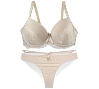 BOTCAM Conjunto de ropa interior de 2 piezas para mujer, sujetadores y cómodos sujetadores acolchados con ajuste regular y bragas, juego de bragas sin aros, Z2-beige., 95B