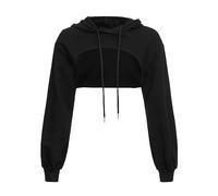 BOTCAM Crop Hoodie Damen Pullover: Sehr kurze Sweatshirts Hoodie mit Kapuze Sweatshirt Streetwear Y2K Cut Outs Shirts Sweatshirts Langarm Pulli Hoodies Bauchfrei Cut-Out Hoodie, Negro , XL