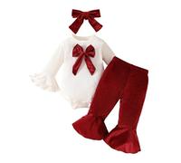 BOTCAM Disfraz de cuerno para niña de manga larga con lazo y pantalones de cuerno de terciopelo + traje de otoño e invierno para niñas, rojo, 3-6 meses