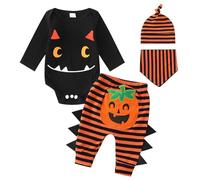 BOTCAM Disfraz de Halloween para bebé, niño, niña, mi primera ropa de Halloween, juego de 4 unidades, body de manga larga 86, Negro , 3-6 meses