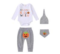 BOTCAM Disfraz de Halloween para bebé, niño, niña, mi primera ropa de Halloween, juego de 4 unidades, body de manga larga 86, Blanco, 12-18 meses