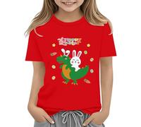 BOTCAM Easter Shirts for Toddler Boy Short Sleeve Tractor Bunny Tshirt for Kids Cotton Tee Tops 2 13 Years High Mädchen Shirt, rojo, 6-7 años