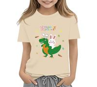 BOTCAM Easter Shirts for Toddler Boy Short Sleeve Tractor Bunny Tshirt for Kids Cotton Tee Tops 2 13 Years High Mädchen Shirt, beige, 12-13 años