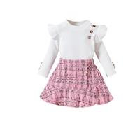 BOTCAM Europa y los Estados Unidos Ropa para Niños Niñas e Invierno Manga Larga Top Fragancia Pequeña Falda tejida + Boina Juego de 3 Camisetas, Rosa., 18-24 meses
