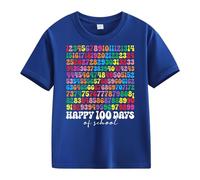 BOTCAM Girls and Boys Casual Short Sleeved T Shirt 100 Days of School Opening 100 Days Aniversary Personality Loose Short Sleeved T Shirts Mädchen 140, azul, 10-11Years